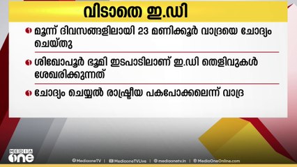 കള്ളപ്പണം വെളുപ്പിക്കൽ കേസിൽ റോബർട്ട് വാദ്രയെ വിടാതെ ED; ചോദ്യം ചെയ്തത് 23 മണിക്കൂർ