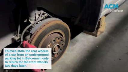 Thieves stole the rear wheels of a car from an underground parking lot in Belconnen only to return for the front wheels two days later.