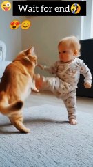 The cat and a baby boy fighting 😅#funny#cute#cat