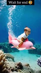 The little boy and a fish#cute#swimming#funny