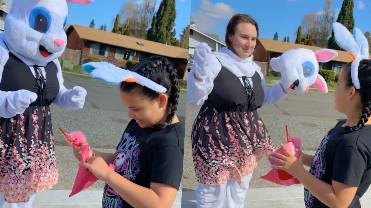 Mom Surprises Daughter After 10 Months Apart Dressed As Easter Bunny | Happily TV