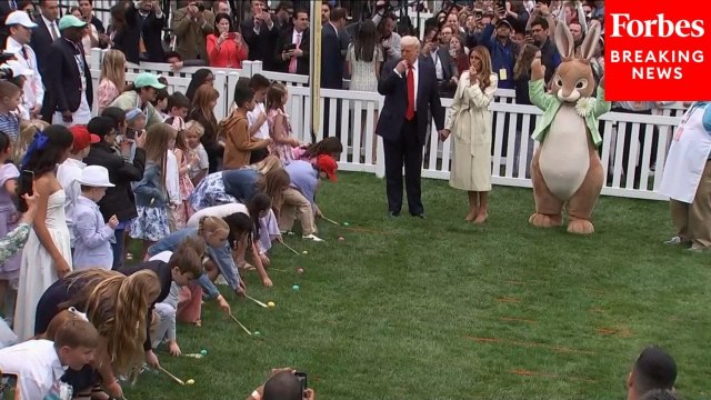 President Trump, First Lady Melania Trump Blow Their Whistles For The White House Easter Egg Roll