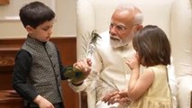Watch: Peacock feathers, lap time — PM Modi hosts JD Vance's children in Delhi