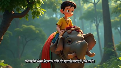 One Little boy in Jungle and play animal