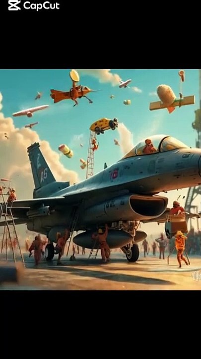 Tiny Men Washing an F-16 Fighter Jet | Hilarious AI Animation with Miniature Worker