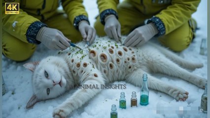 Barnacles Green Parasites Removed from White Cat's Body