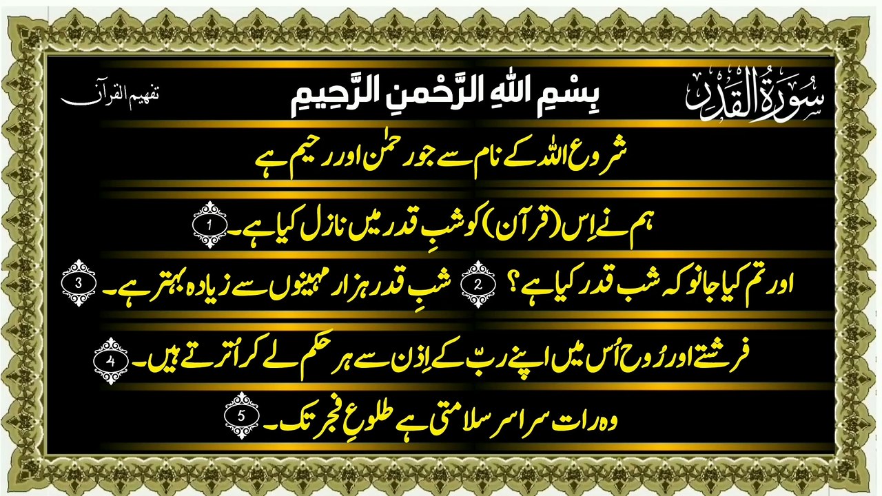 Surah Al-Qadr (سورہ القدر ترجمه) Only Urdu Translation Tafheem Ul Quran