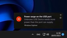 How do I fix power surge on the USB port pop up