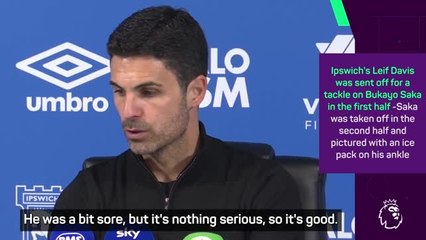 Arteta confirms Saka is fine after taking ankle blow