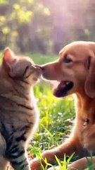 Unlikely Besties: Cat & Dog's Heartwarming Friendship 🐱🐶❤️ #cat #kitten #doglover #catlover #cutecat