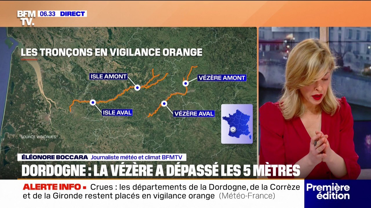 Inondations dans le Sud-Ouest: les niveaux d'eau de l'Isle et de la Vézère continuent de monter