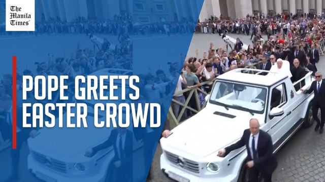 Pope Francis greets cheering Easter crowds from popemobile as he recovers from pneumonia