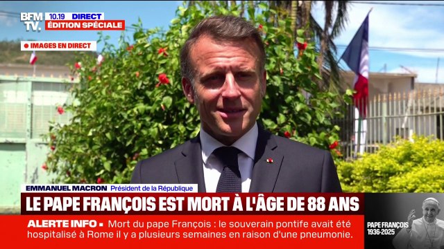Emmanuel Macron adresse ses condoléances les plus sincères à l'ensemble des catholiques du monde entier après la mort du pape François