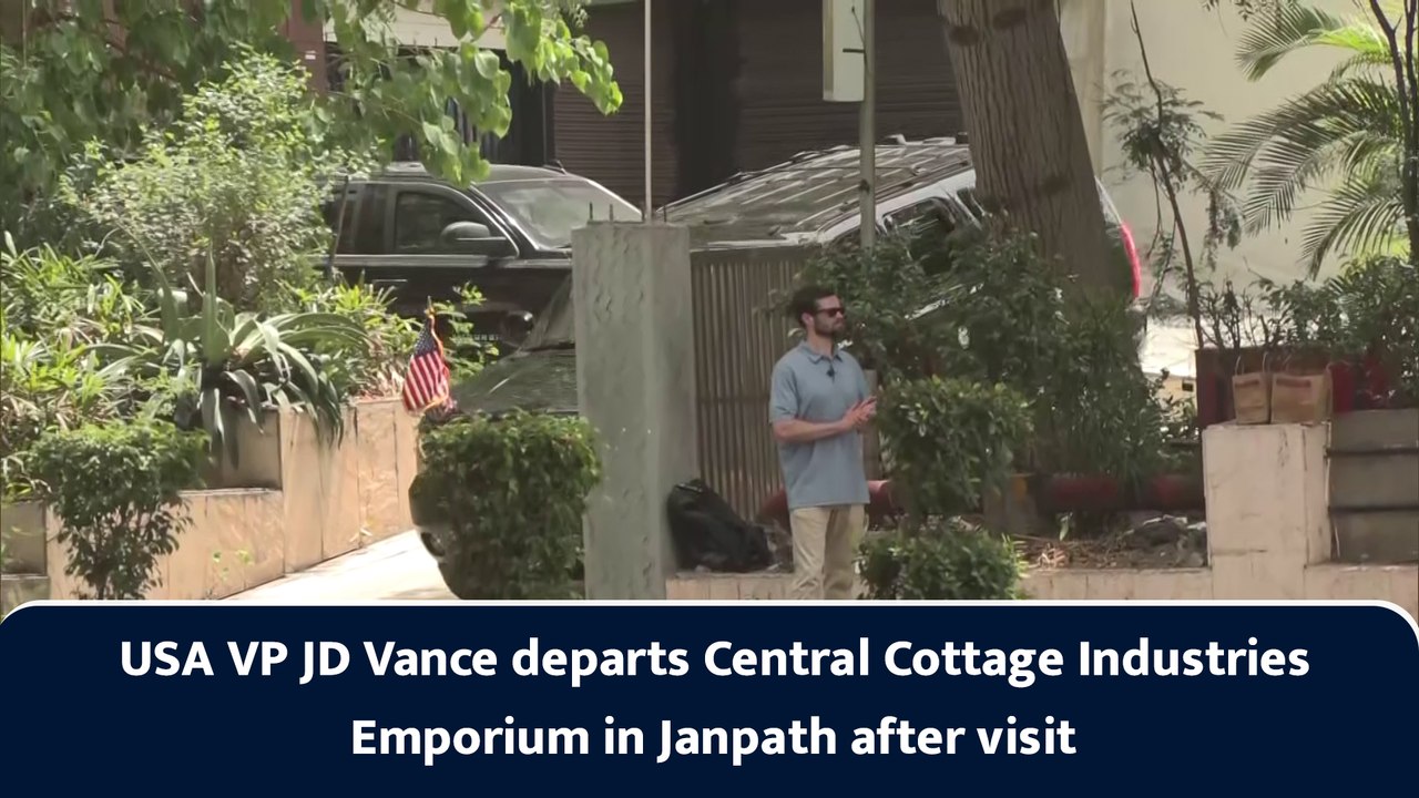 USA VP JD Vance departs Central Cottage Industries Emporium in Janpath after visit
