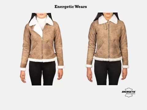 Women’s Brown Shearling Leather Bomber Jacket – Stylish Fur Lined Buckled Collar