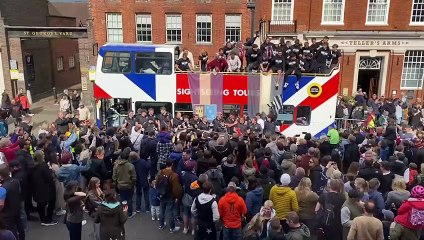 Farnham Town FC celebrate in Castle Street