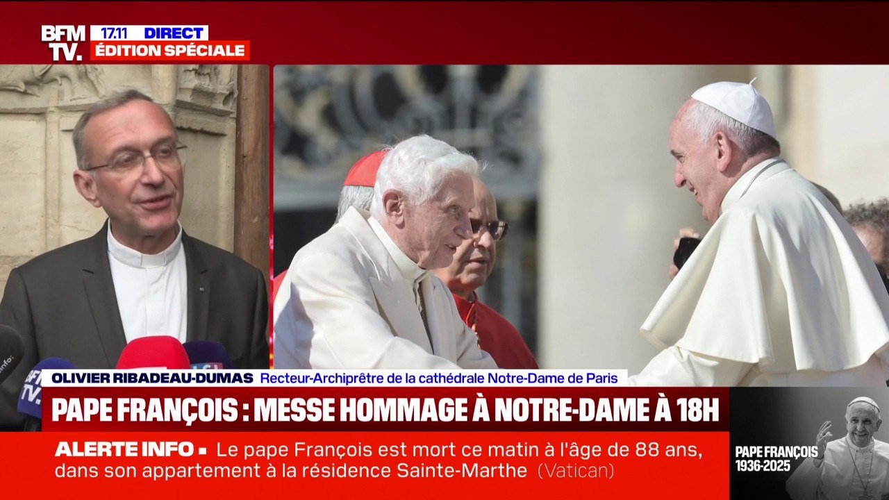 Mort du pape François: l'ensemble des messes durant 24h seront à l'honneur du pontife décédé annonce Mgr Olivier Ribadeau-Dumas, Recteur de la cathédrale de Paris