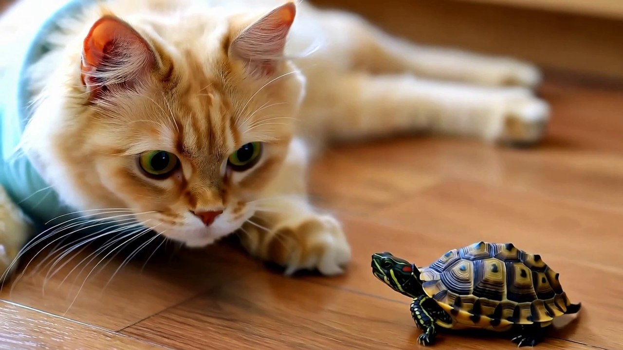 Beautiful Friendship Between Cat and Turtle