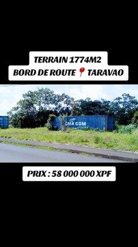 VDS PLATEAU TARAVAO BORD DE ROUTE PK 1,4 TERRAIN NU DE 1774 M2 EN LEGERE PENTE