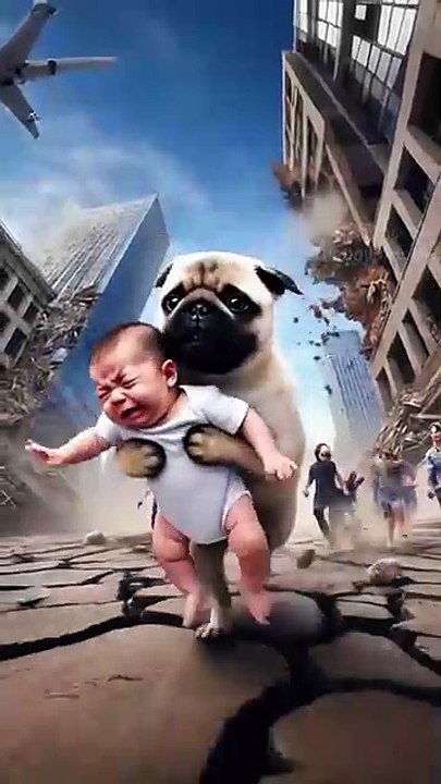 Lovely baby met an earthquake，poor pug rescued him #story #cute #animals #cutean