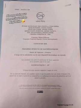 Sujet Mines filière MP 2025Sujet tombé le 22/04/25#prepa #mp #mines #concours