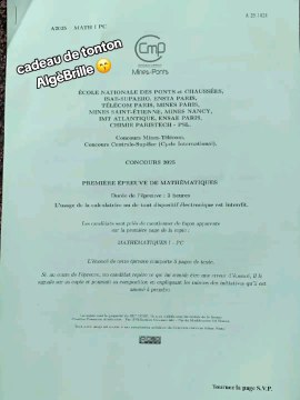 Sujet Mines filière PC 2025Sujet Maths 1 tombé le 22/04/25#prepa #pc #mines #concours #pcsi #concoursprepa