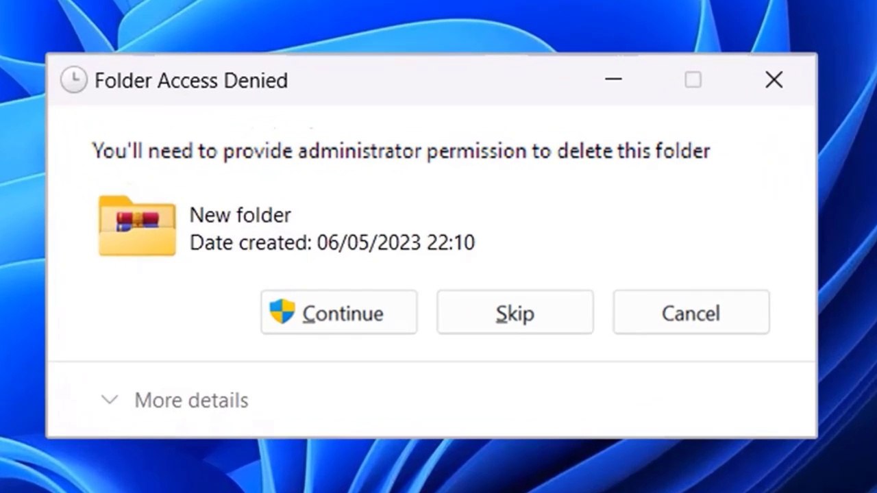 How do I delete a folder that requires administrator permission