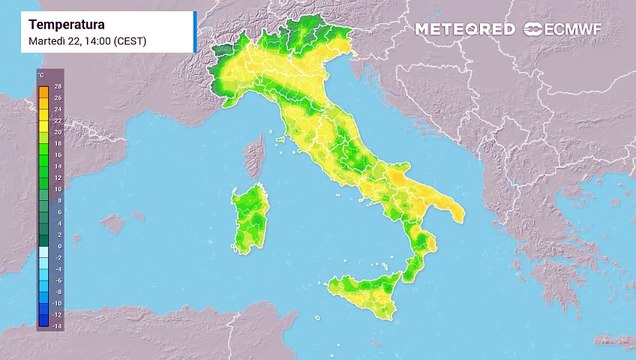 Mercoledì 23 aprile: temperature attese in Italia