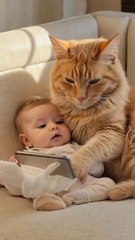 cat and baby loughing time