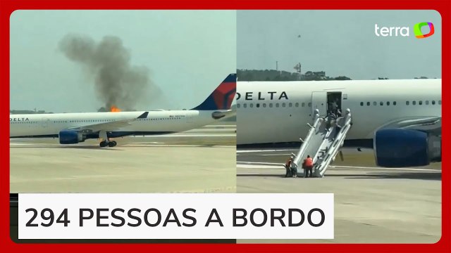 Motor de avião pega fogo e passageiros são retirados às pressas em Orlando