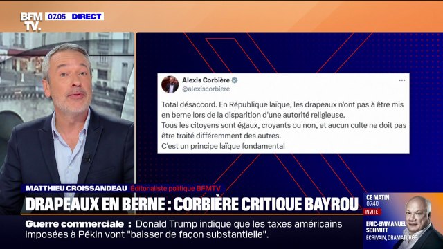 Drapeaux en berne pour la mort du pape: Alexis Corbière critique François Bayrou