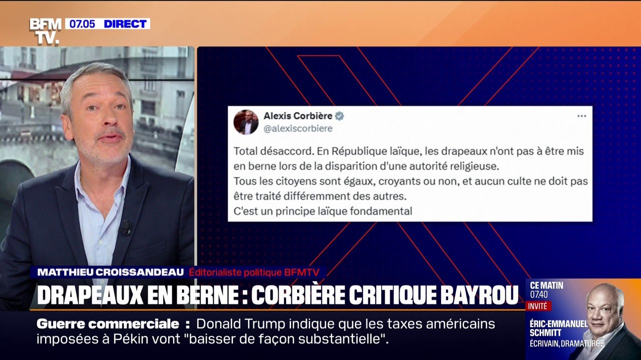 Drapeaux en berne pour la mort du pape: Alexis Corbière critique François Bayrou
