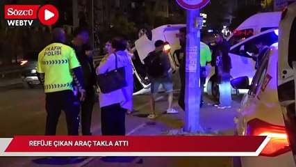 Refüje çıkan araç takla attı