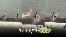 คลิปสุดอบอุ่น เด็ก ๆ เล่นน้ำกับน้องหมาอย่างสนุกสนานที่เขื่อนขุนด่าน ฯ