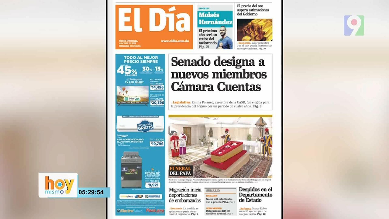 Titulares prensa dominicana miércoles 23 de abril  2025 | Hoy Mismo