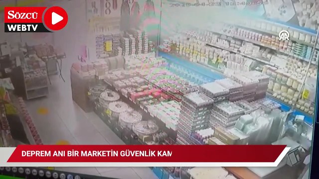 Deprem anı bir marketin güvenlik kamerasına yansıdı