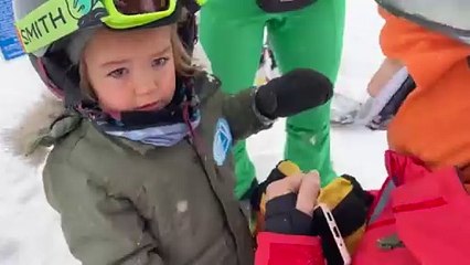 Dad Saves His Little Girl! Ski Lessons and Snowboard Routine for Kids and Baby. 8, 6, 3 yrs old.