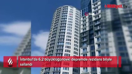 İstanbul'da 6,2 büyüklüğündeki depremde rezidans böyle sallandı