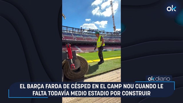 El Barça farda de césped en el Camp Nou cuando le falta todavía medio estadio por construir