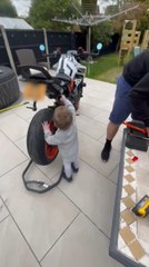Toddler Throws Tool Inside Motorcycle's Exhaust Pipe