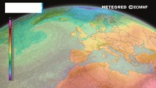 Variação da temperatura a 850hPa para os próximos dias em parte da bacia do Mediterrâneo.