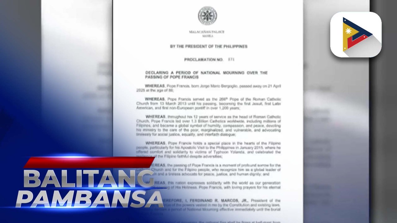 PBBM, idineklara ang panahon ng pagluluksa ng bansa bilang pagkilala kay Pope Francis