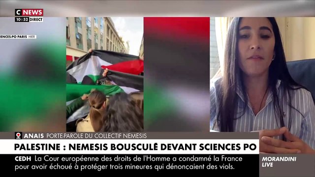 Des membres du collectif Nemesis bousculés devant Sciences Po Paris - Anaïs, porte-parole du collectif, témoigne dans « Morandini Live » sur CNews