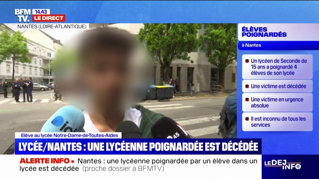 Attaque au couteau dans un lycée; Apparemment, c'était un élève un peu bizarre depuis le début de l'année , témoigne un des élèves de Notre-Dame-de-Toutes-Aides à Nantes