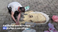 Un artiste kosovar réalise un portrait du pape François avec des graines