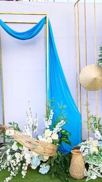 Lên cổng hoa và backdrop tông xanh cho chú rể ở Măng Thít - Vĩnh Long