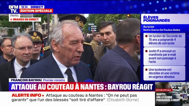 C'est une explosion de violence : François Bayrou réagit à l'attaque au couteau dans un lycée à Nantes