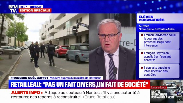 Attaque au couteau dans un lycée à Nantes: Nous constatons une augmentation de la violence chez les jeunes , explique François-Noël Buffet, ministre auprès du ministre de l'Intérieur