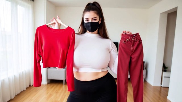 4K JawDropping Outfit Reveal Long Sleeve Meets Red Pants