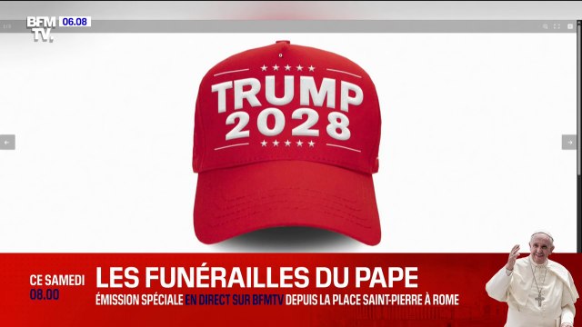 Des casquettes et tee-shirts Trump 2028 en vente sur la boutique de Donald Trump